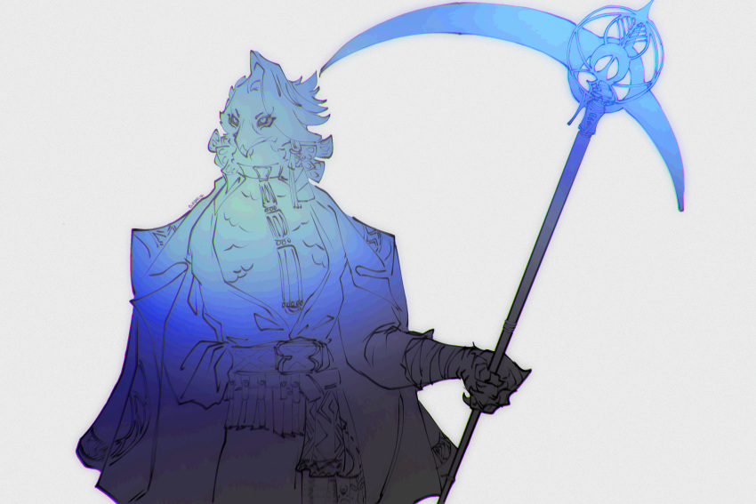 1boy, badrun_(khonshu)_(dislyte), beak, bird_boy, blue_theme, claws, colmisumin, dislyte