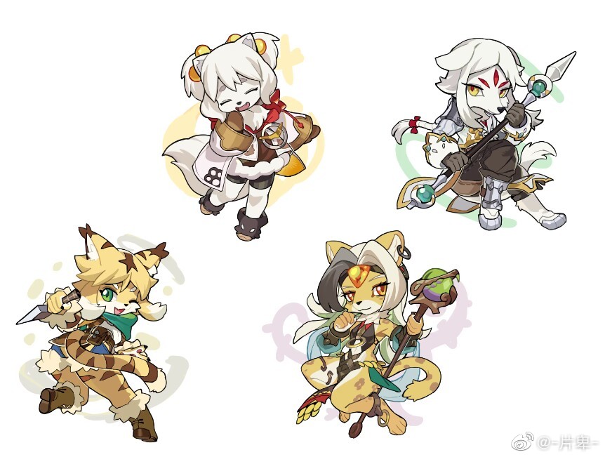 4girls, :3, ^_^, animal_ear_fluff, animal_ears, animal_feet, animal_hands, animal_nose