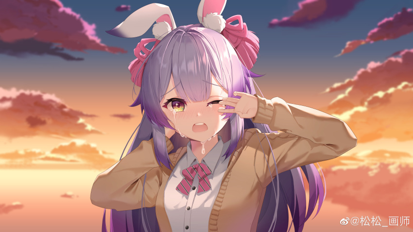 1girl, absurdres, alternate_costume, animal_ear_fluff, animal_ears, blurry, bow, bowtie