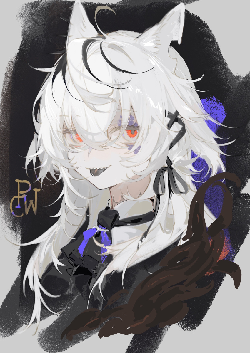 1girl, absurdres, ahoge, animal_ears, ascot, atelier_live, black_ascot, black_ribbon