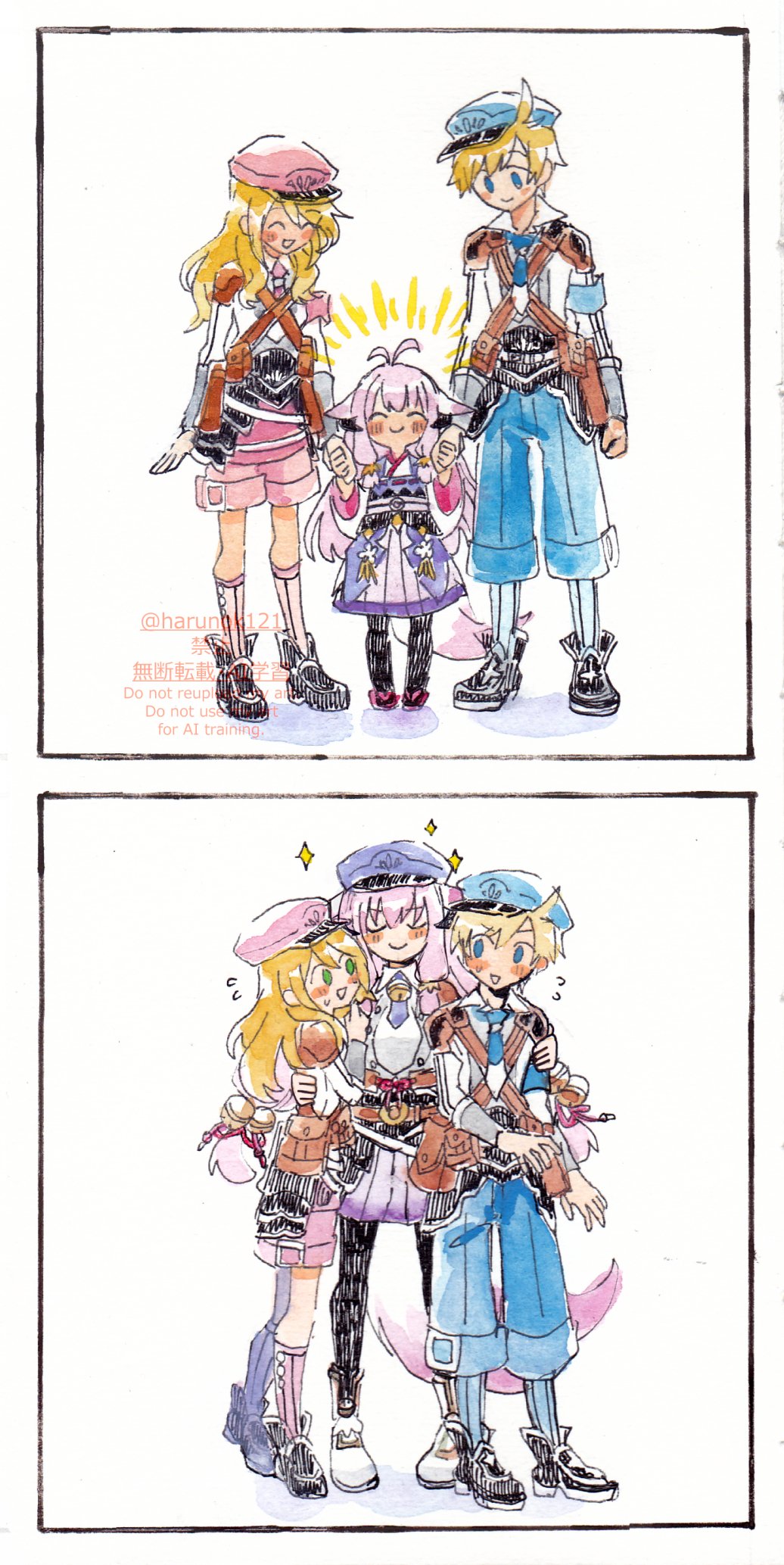 1boy, 2girls, ^_^, age_progression, alice_(rune_factory), animal_ears, ankle_boots, antenna_hair