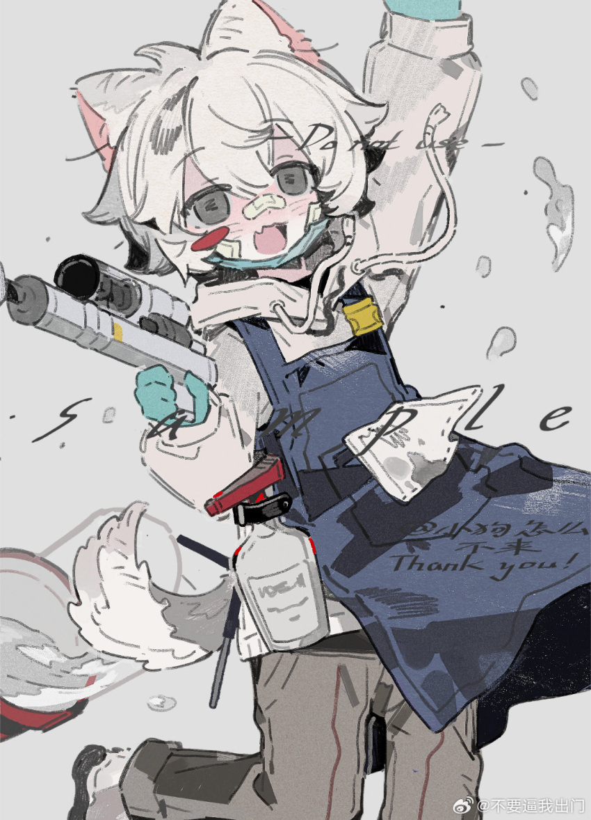 1girl, bandaid, bandaid_on_face, black_eyes, blue_gloves, blush, gloves, highres