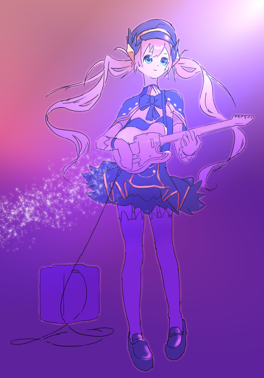 1girl, absurdres, artistic_error, black_shoes, blonde_hair, blue_capelet, blue_eyes, blue_hat