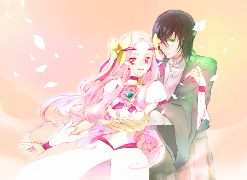 chiyo_(rotsurechiriha), choker, couple, cure_flower, dress, earrings, flower, glasses