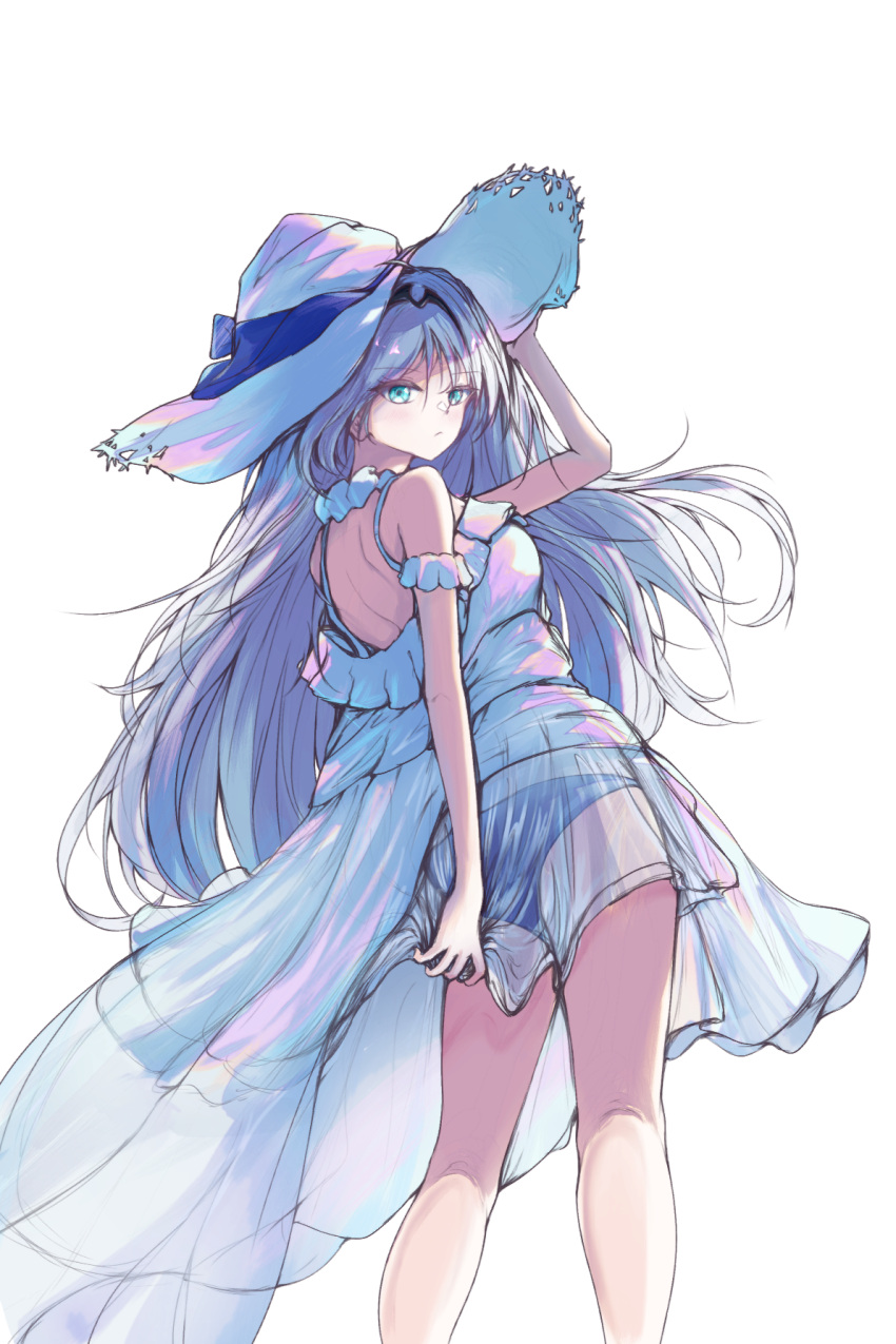 1girl, alternate_costume, alternate_hair_color, an-94_(girls'_frontline), aqua_eyes, back, black_hairband, breasts