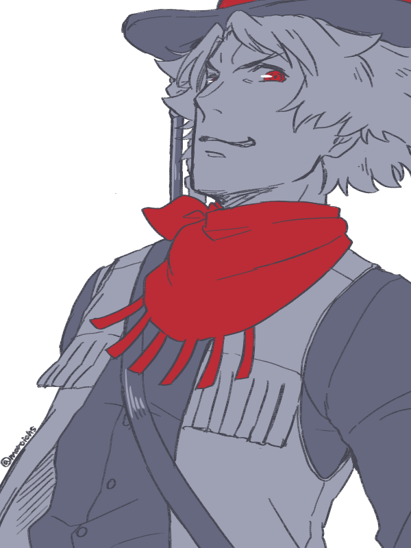 1boy, bandana, classicaloid, cowboy_hat, grin, hat, long_sleeves, looking_at_viewer