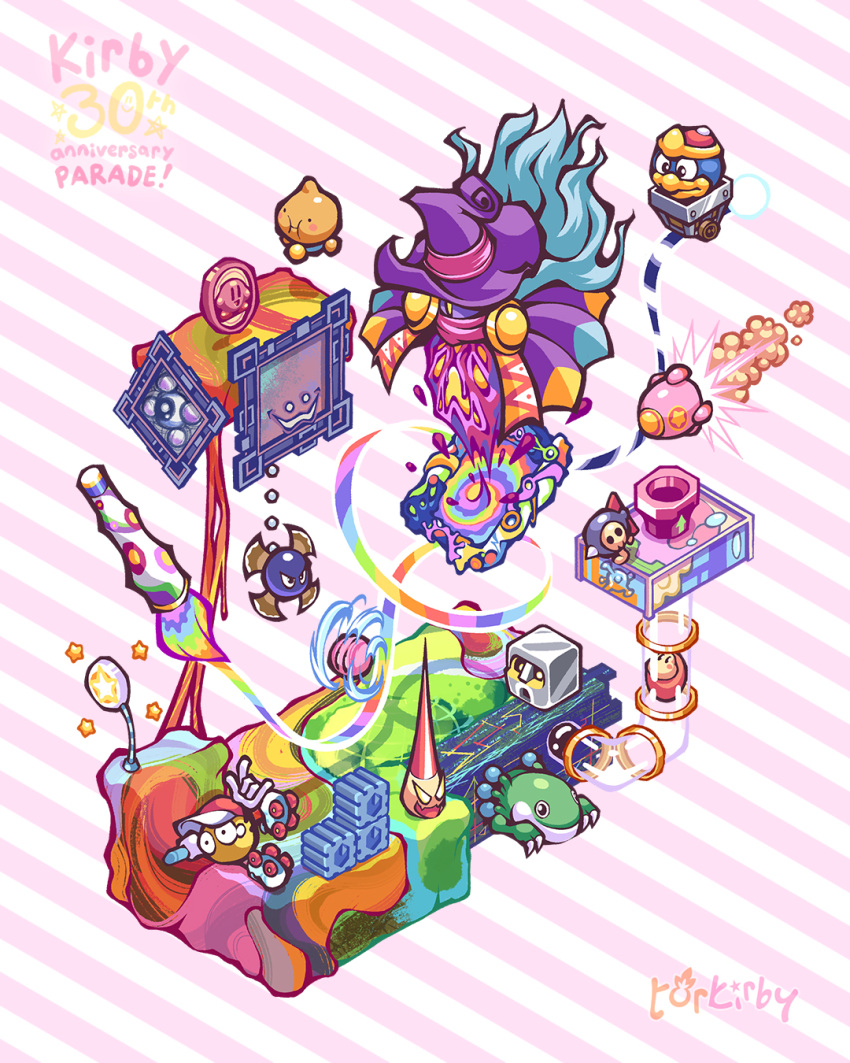anniversary, artist_name, baseball_cap, blado, bloon_(kirby), blue_hair, bomber_(kirby), cackling_painting