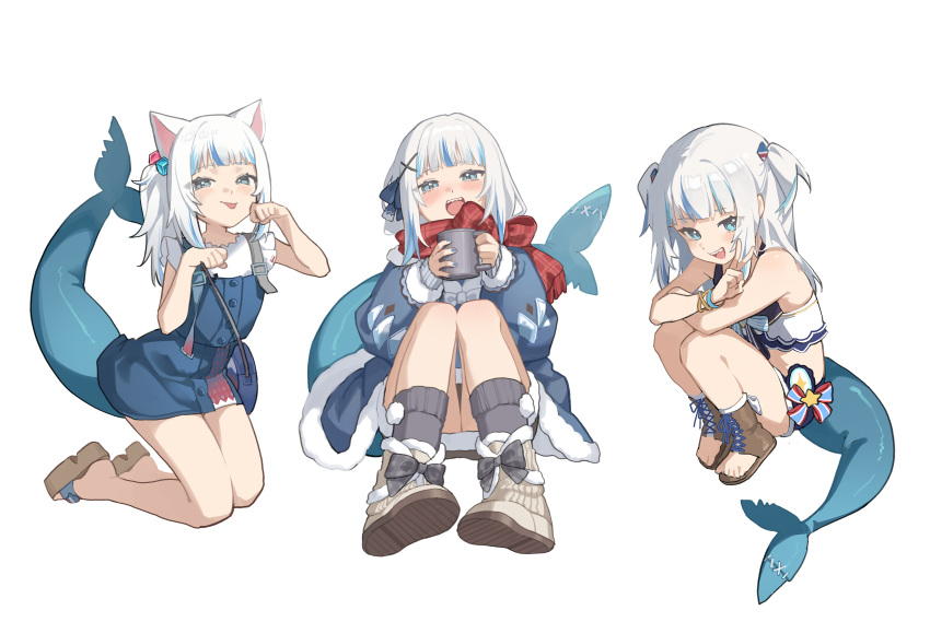 1girl, :d, :p, absurdres, animal_ears, arm_support, arms_on_knees, blue_coat