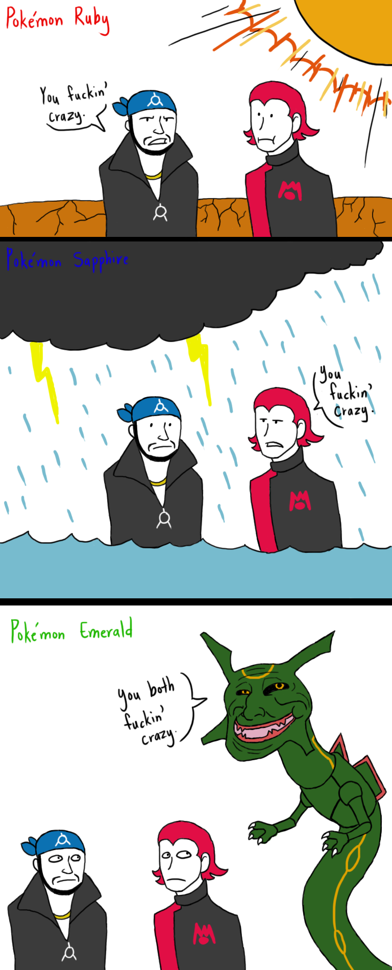 2boys, aogiri_(pokemon), highres, matsubusa_(pokemon), multiple_boys, pokemon, rayquaza, troll_face