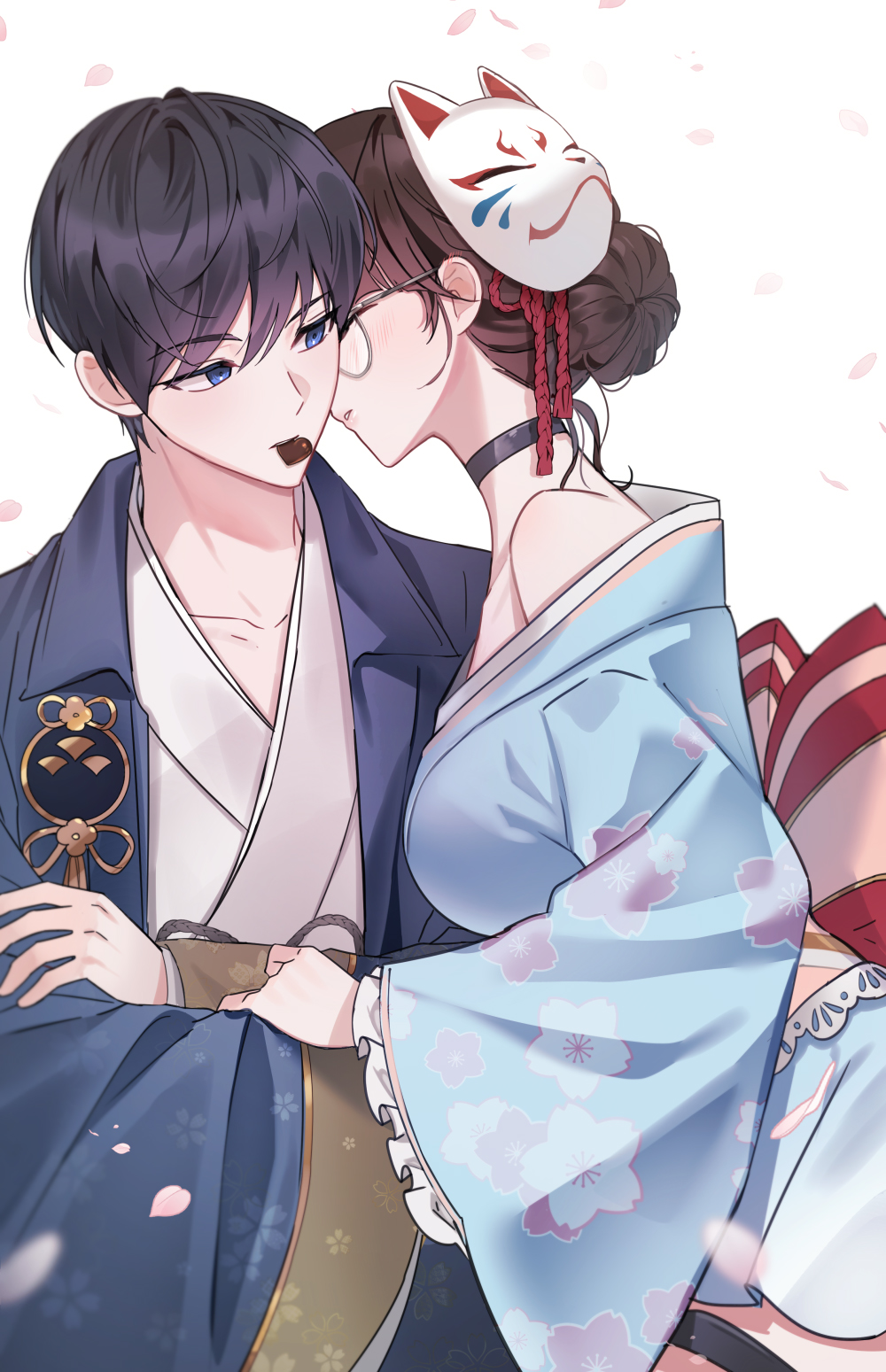 1boy, 1girl, black_hair, black_survival, blue_eyes, breasts, brown_hair, eternal_return:_black_survival