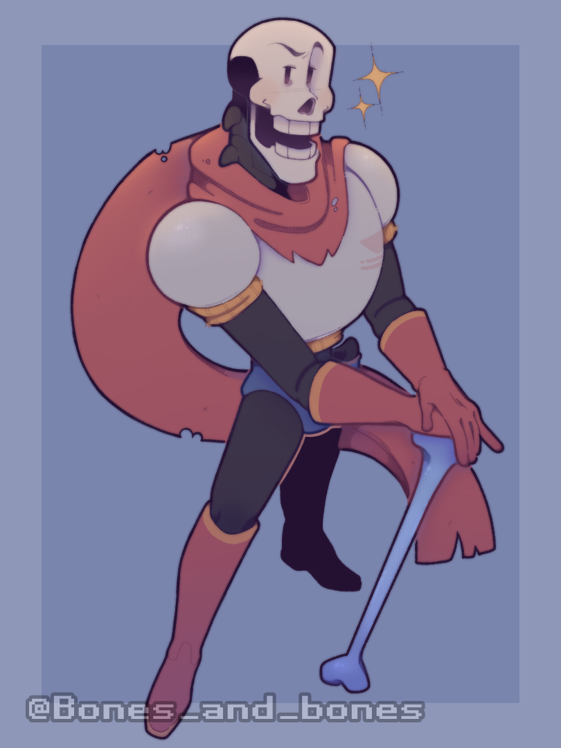 1boy, 2024, 2d, armor, artist_name, blue_background, blue_shorts, bone