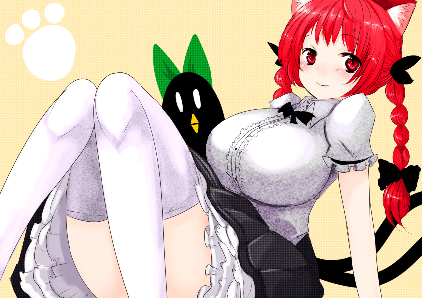 animal_ears, blush, bow, braid, breasts, buttons, cat_ears, cat_tail