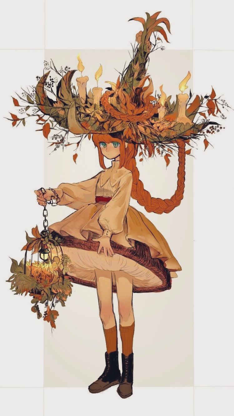 1girl, bird, birdcage, boots, border, braid, braided_ponytail, brown_boots