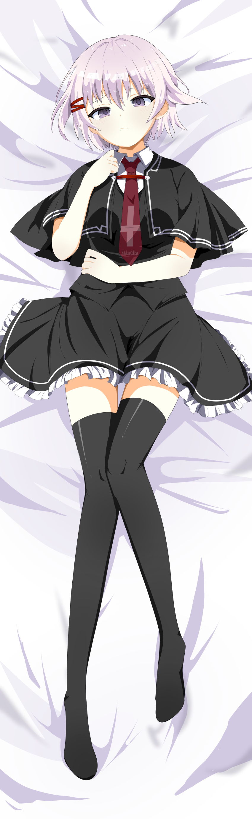 1girl, absurdres, black_skirt, black_thighhighs, dakimakura_(medium), hair_ornament, hairclip, highres