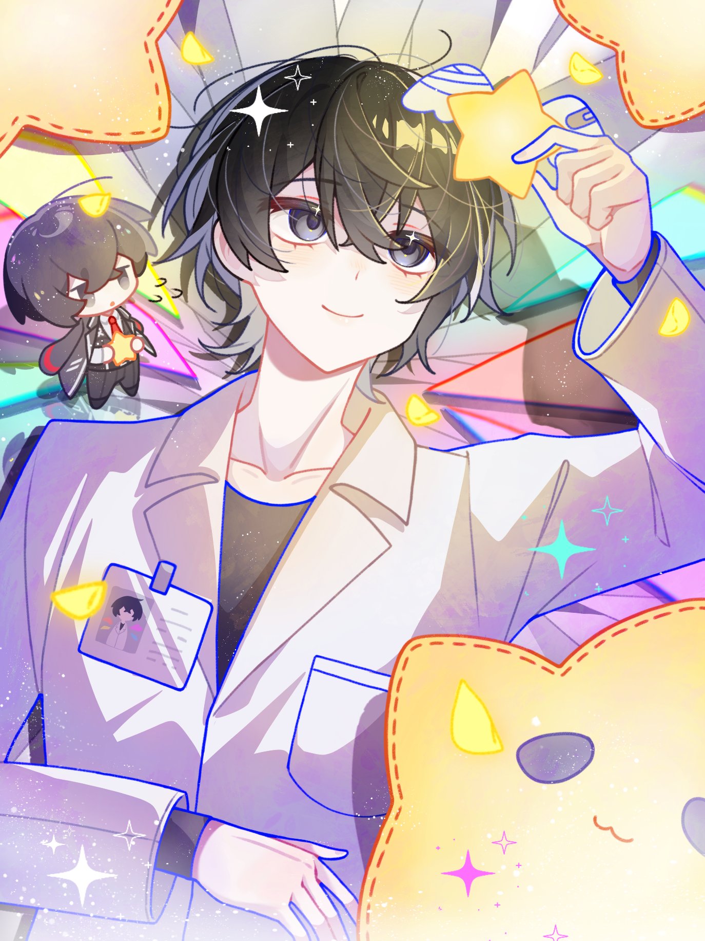 2boys, :3, :o, bandaged_wings, bandaid, bandaid_on_wing, black_coat, black_eyes