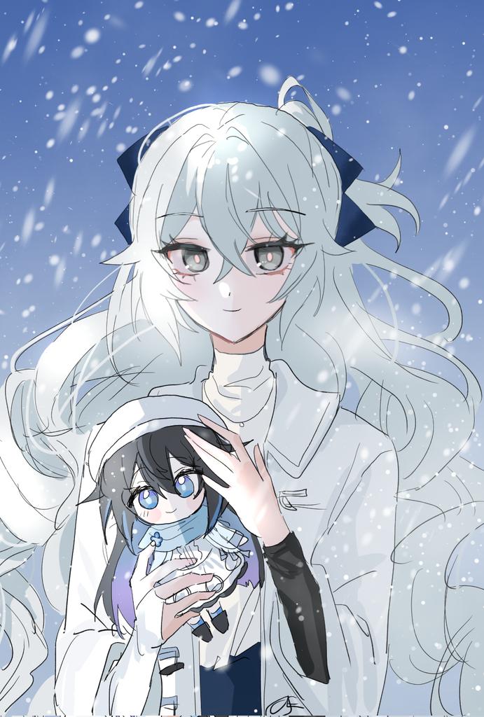 1girl, beret, black_hair, blue_eyes, blue_ribbon, bright_pupils, bronya_zaychik, character_doll