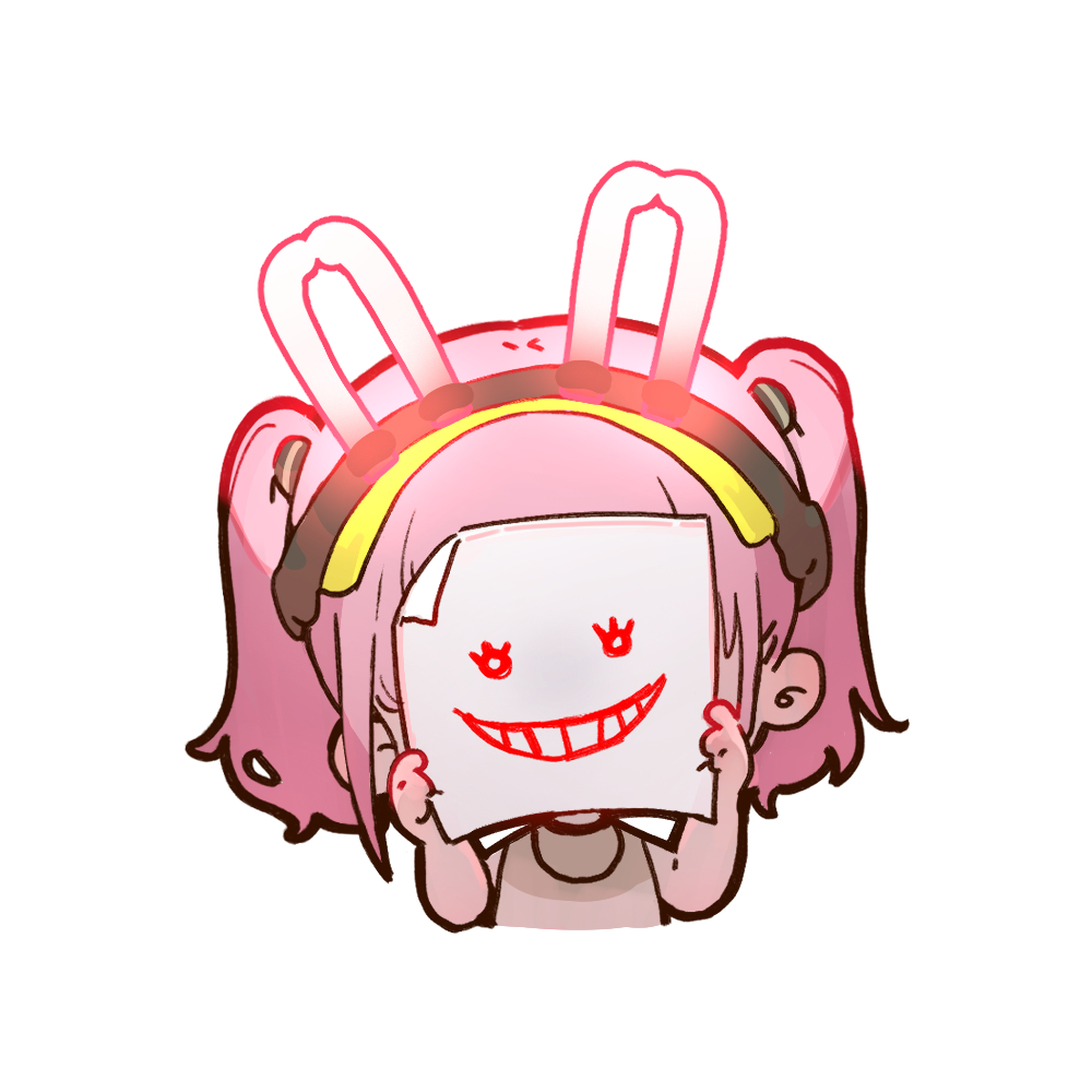 1girl, artist_request, chibi, chibi_only, chinese_commentary, covered_face, drawn_smile, girls'_frontline_neural_cloud