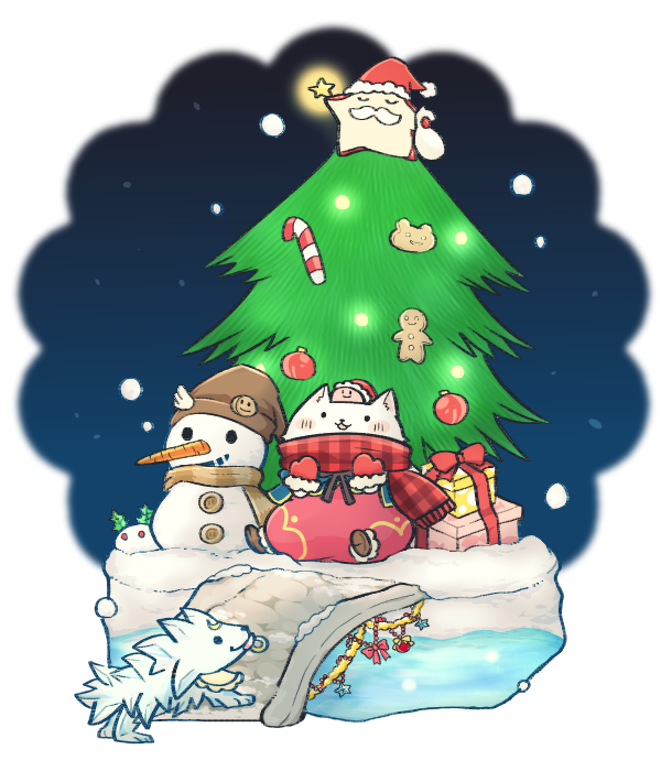1girl, animal_ears, box, bridge, carrot, cat_ears, cat_girl, christmas