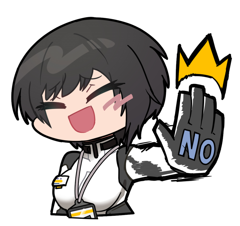 1girl, :d, artist_request, black_hair, blush, bodysuit, check_artist, chibi
