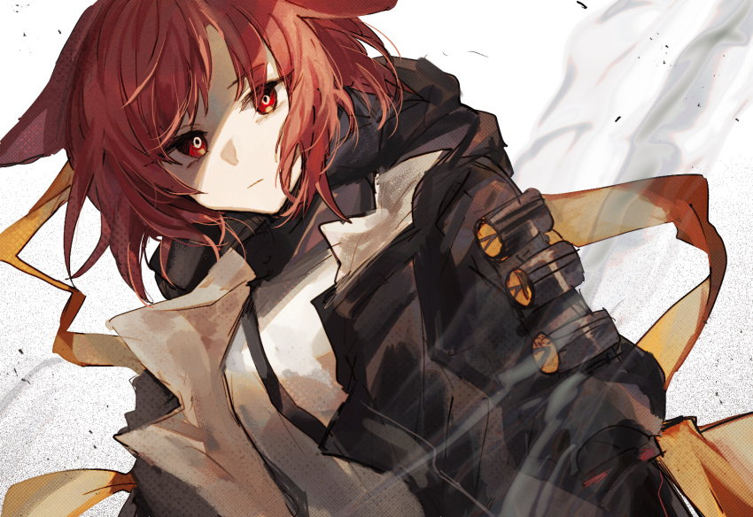 1girl, animal_ears, arknights, black_jacket, closed_mouth, commentary_request, crownslayer_(arknights), expressionless