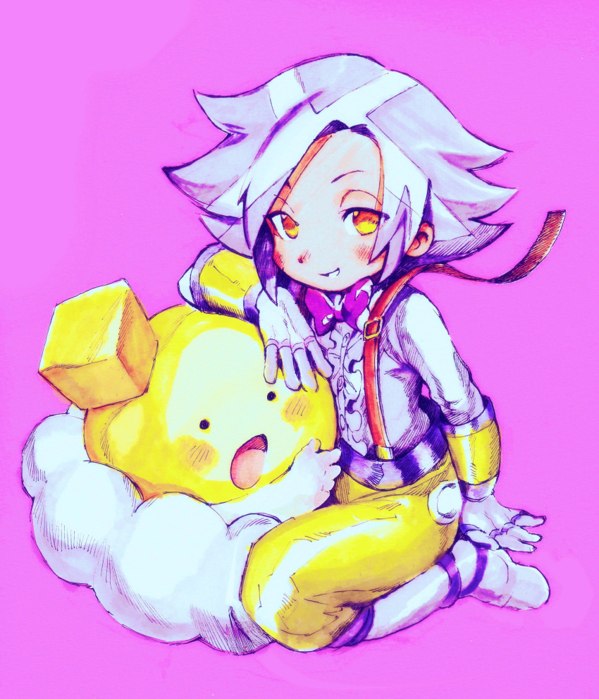 1boy, blush, bow, bowtie, center_frills, dress_shirt, ex_(puyopuyo), fingerless_gloves