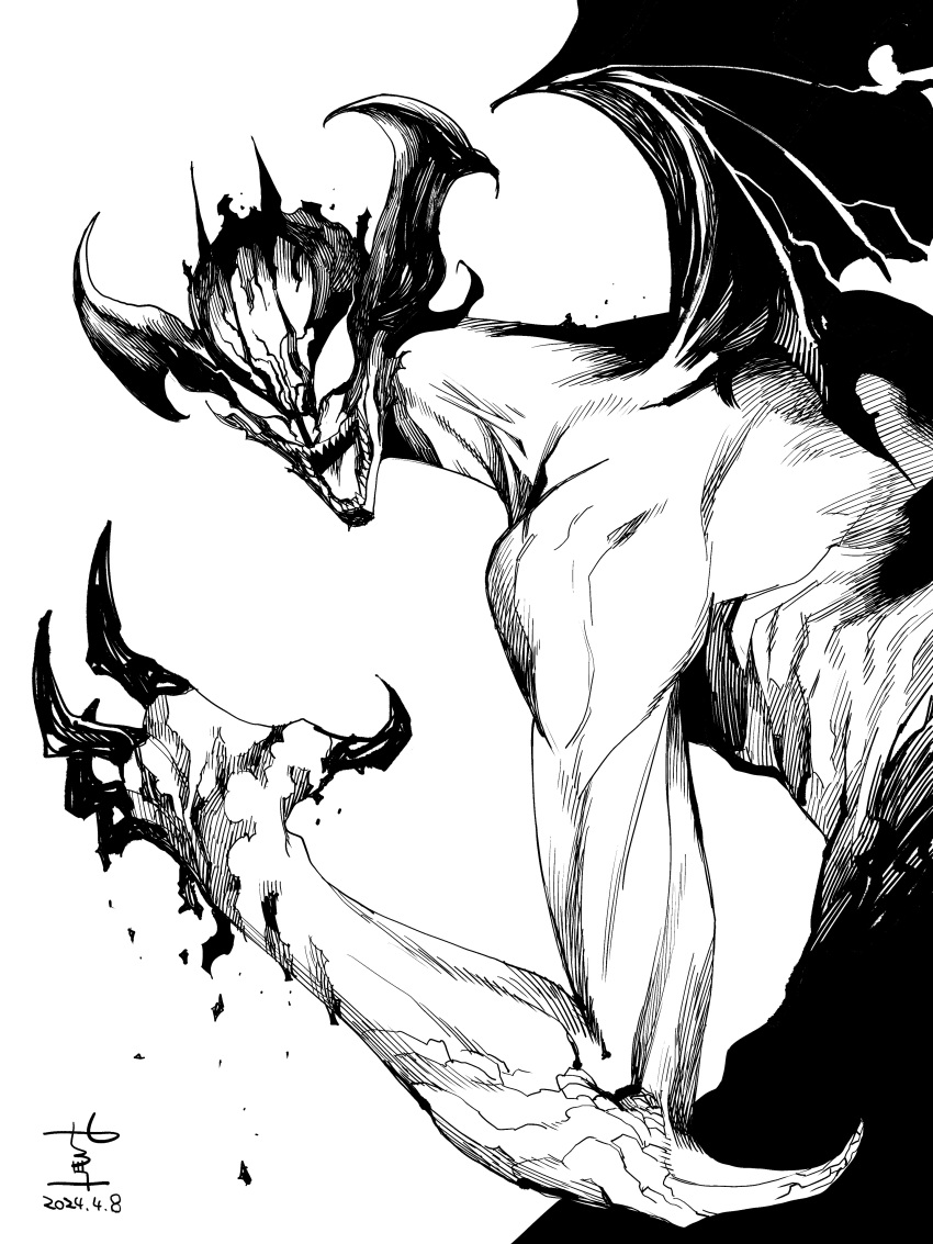 1boy, 2024, absurdres, claws, cleft_chin, demon, demon_boy, demon_wings