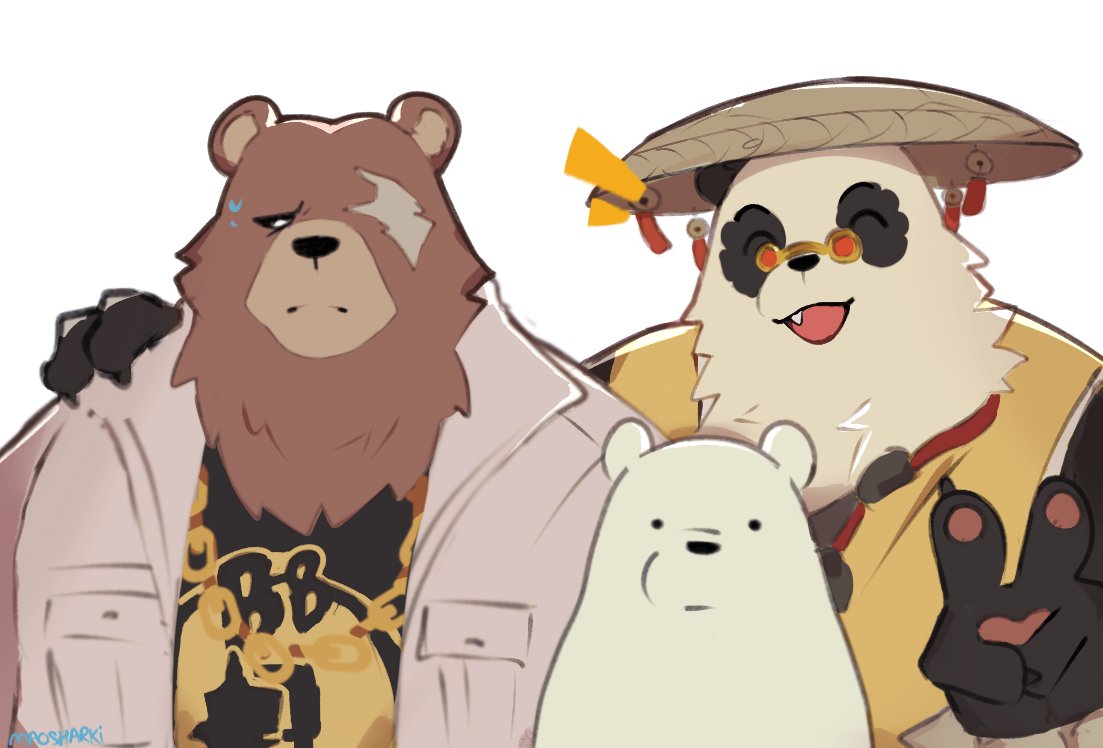 3boys, animal_ears, arm_around_shoulder, bear, bear_boy, bear_ears, ben_bigger, black_fur