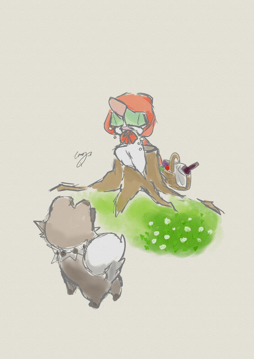 absurdres, brown_background, brown_fur, colored_skin, crying, eme_ko, grass, highres