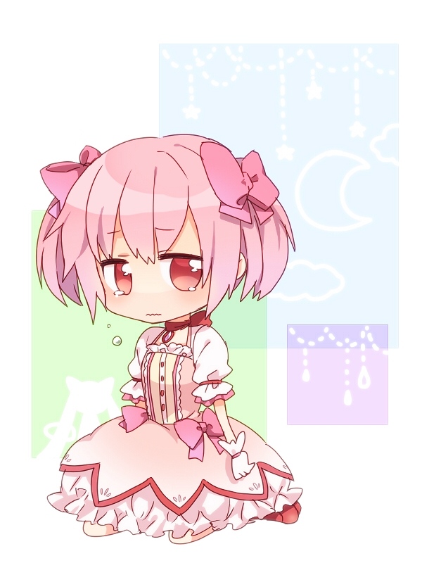 bubble_skirt, chibi, choker, gloves, hitomi_(ricca), kaname_madoka, kneeling, magical_girl