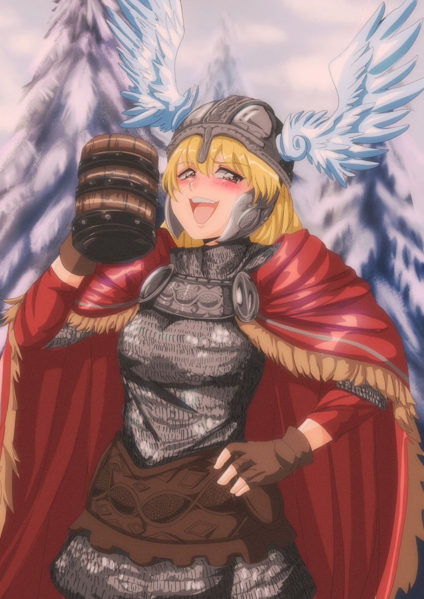 absurdres, armor, blonde_hair, blush, cape, chainmail, commission, dominions