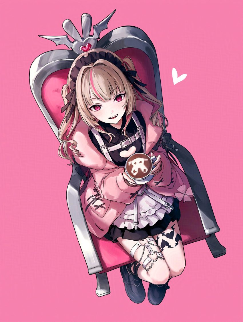 1girl, absurdres, ankle_lace-up, ankle_ribbon, ankle_socks, ankle_strap, apron, armchair