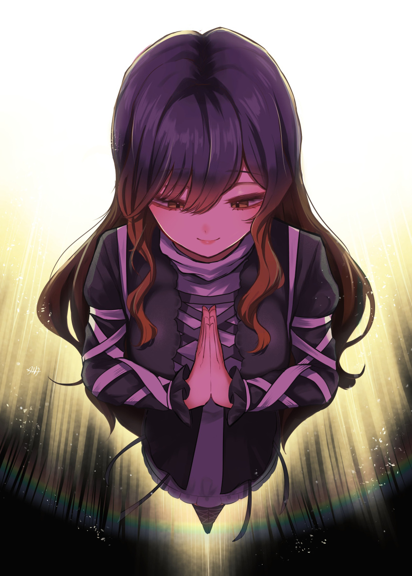 1girl, absurdres, black_background, black_dress, breasts, brown_eyes, brown_hair, closed_mouth