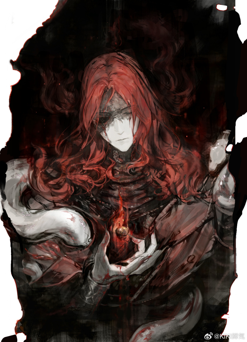 1boy, animal, armor, base_serpent_messmer, black_background, black_eyes, blood, blood_on_face