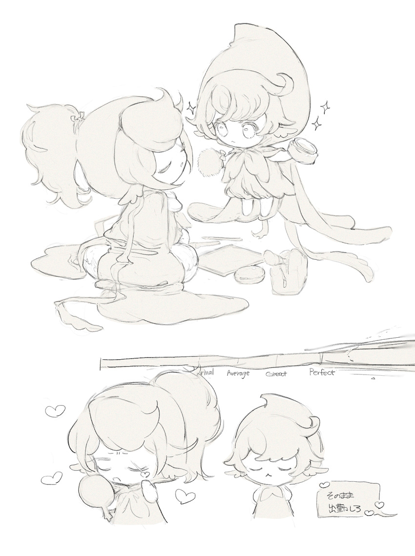 2boys, :<, applying_another's_makeup, arms_behind_back, avicinda_(infinity_nikki), barefoot, bow, bowtie