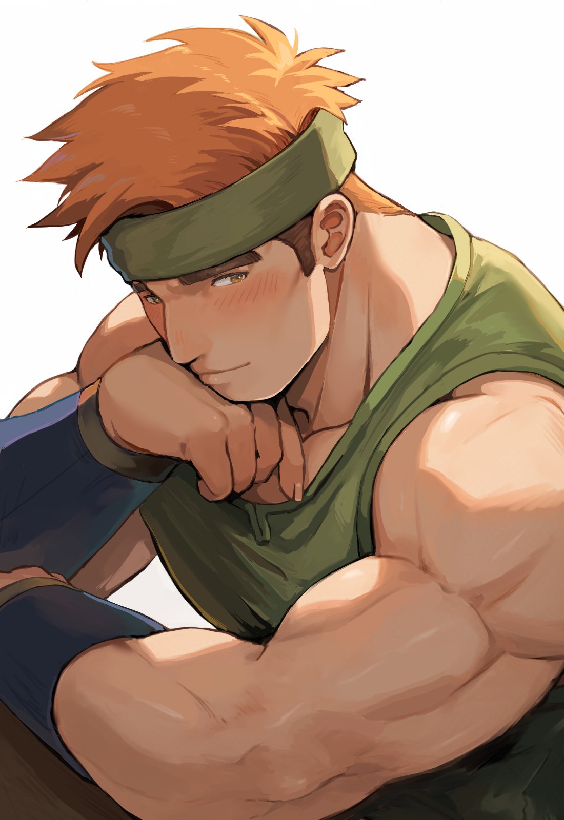 1boy, blush, bracer, brown_eyes, commentary_request, fire_emblem, fire_emblem:_the_binding_blade, head_rest