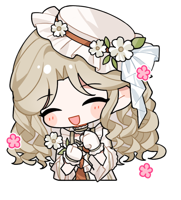 1girl, ^_^, artist_request, blonde_hair, blush_stickers, bow, brown_dress, chibi