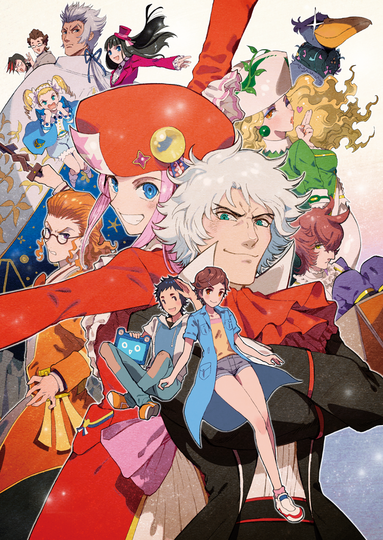 5girls, 6+boys, akira_mitsuru, akutsumi, ascot, bird, black_coat, black_hair