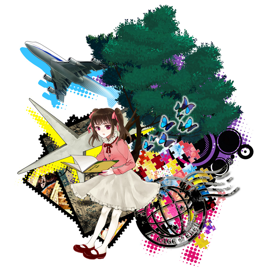 1girl, blue_butterfly, bug, butterfly, commentary_request, copyright_name, eden_no_ori, full_body