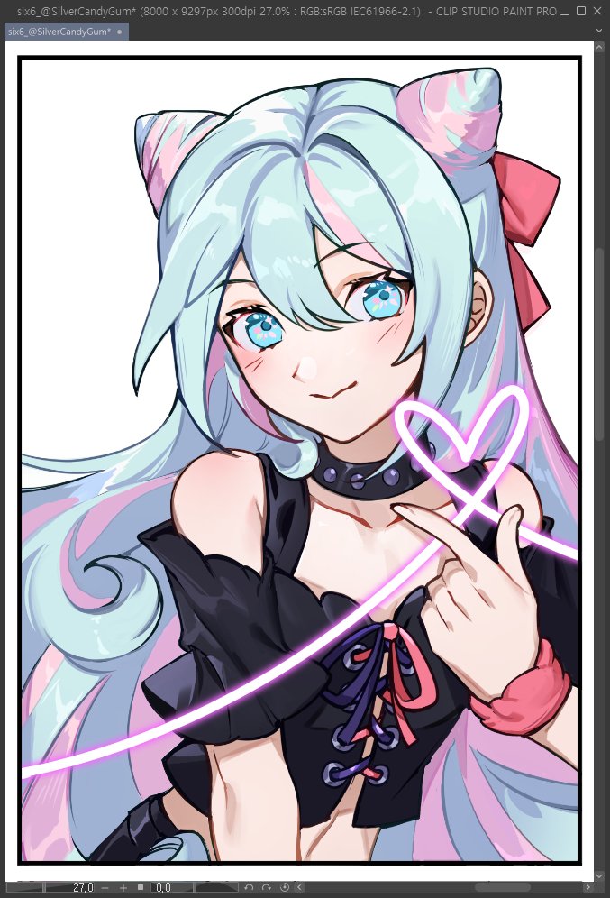 1boy, :>, black_choker, black_outline, black_shirt, black_skirt, blue_eyes, blue_hair