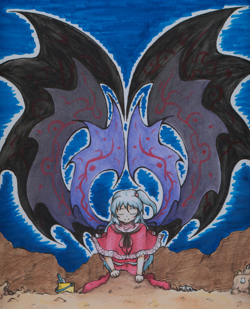 absurdres, aqua_hair, bucket, closed_eyes, f_tyuni, goddess, hair_bobbles, hair_ornament