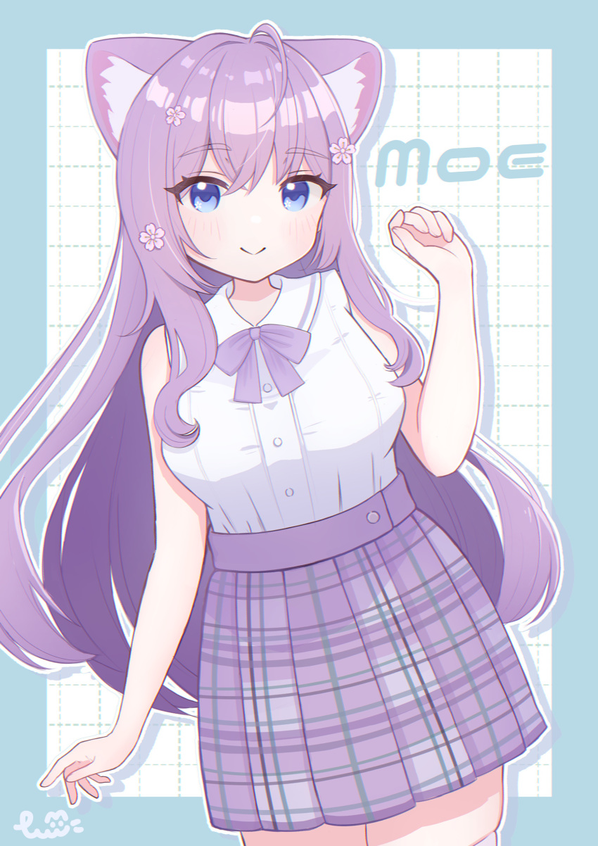 1girl, absurdres, ahoge, animal_ear_fluff, animal_ears, blue_eyes, blush, border