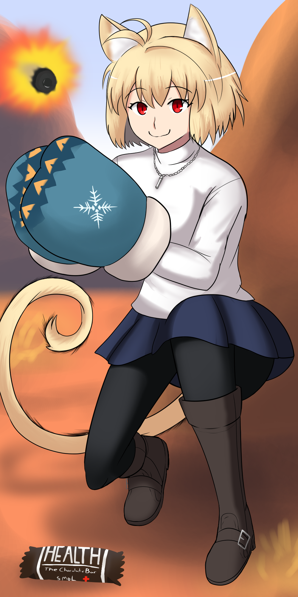 1girl, animal_ears, antenna_hair, arcueid_brunestud, blonde_hair, boots, breasts, brown_boots