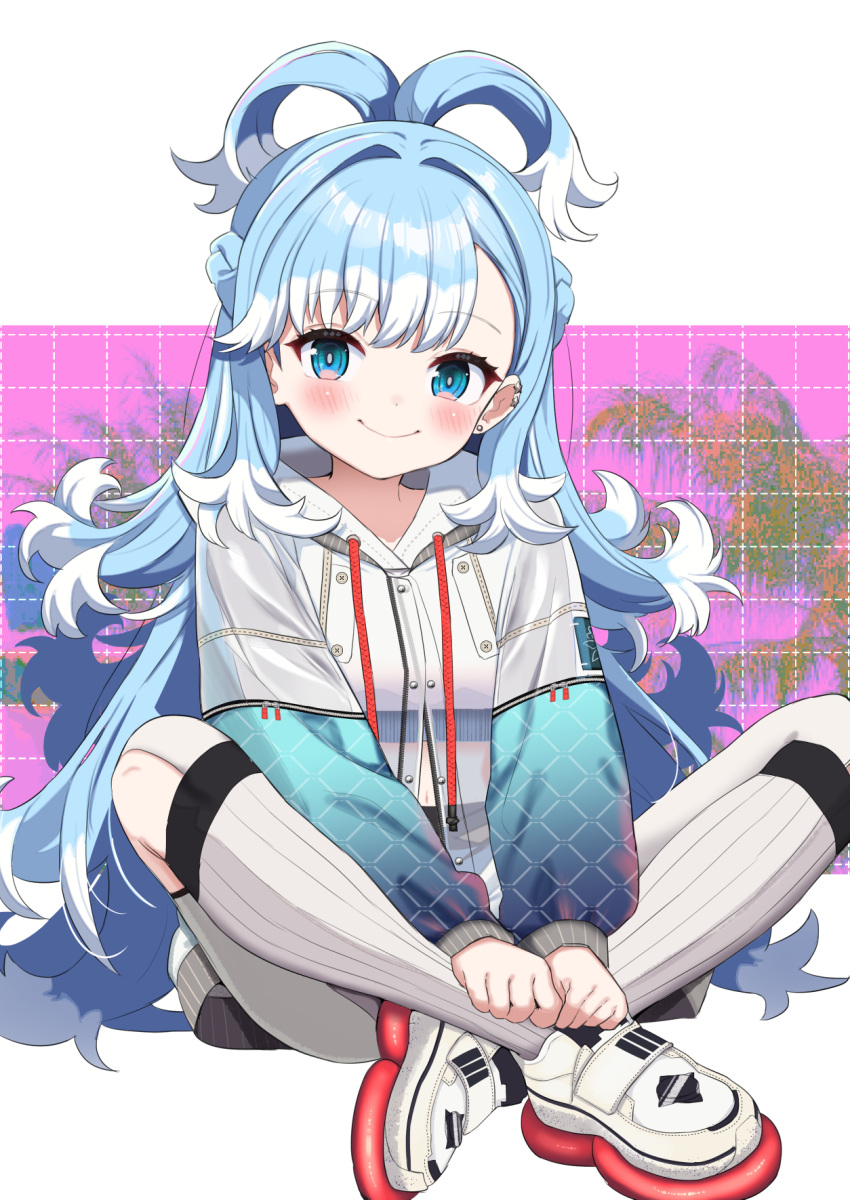 1girl, blue_eyes, blue_hair, commission, highres, hololive, hololive_indonesia, jacket