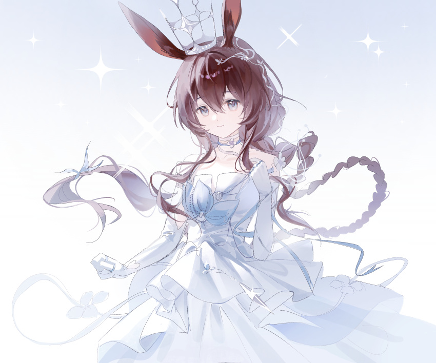 1girl, absurdres, alternate_costume, amiya_(arknights), animal_ear_fluff, arknights, bare_shoulders, blue_eyes