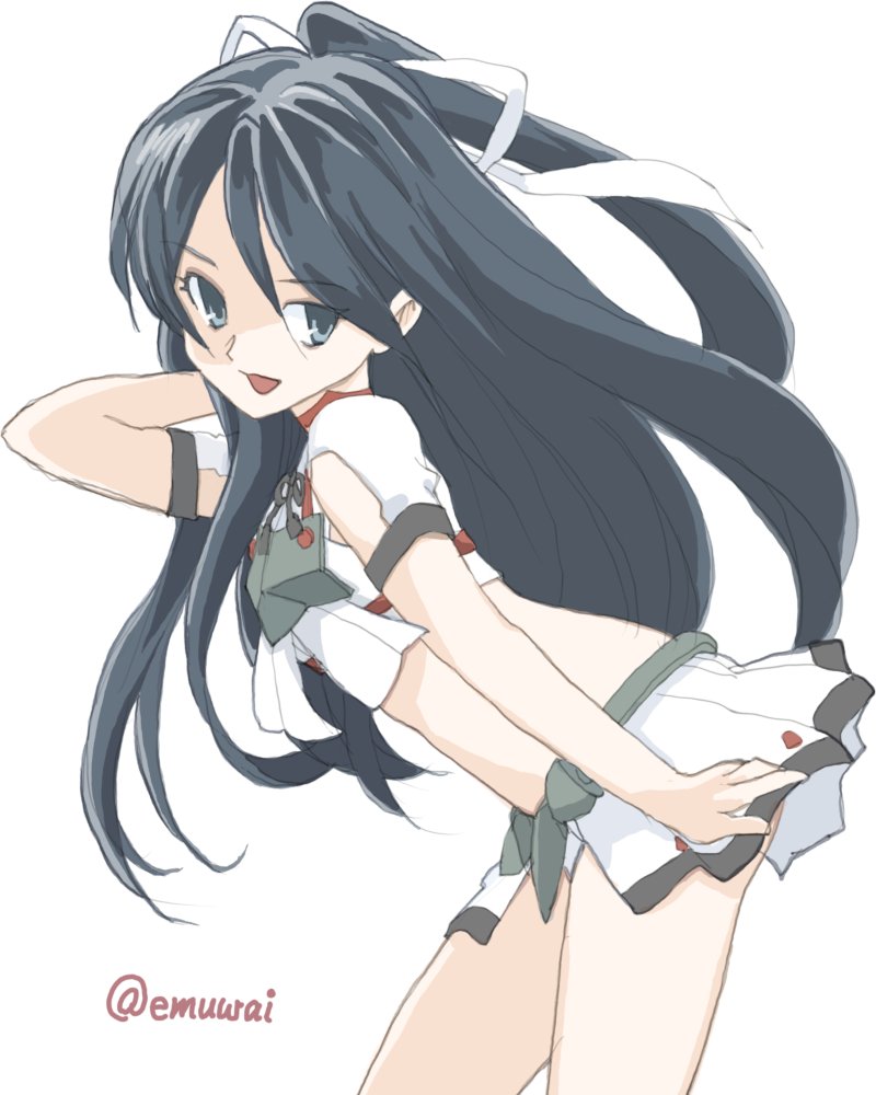 1girl, black_hair, commentary_request, emuwai, grey_eyes, kantai_collection, katsuragi_(kancolle), katsuragi_kai_(kancolle)