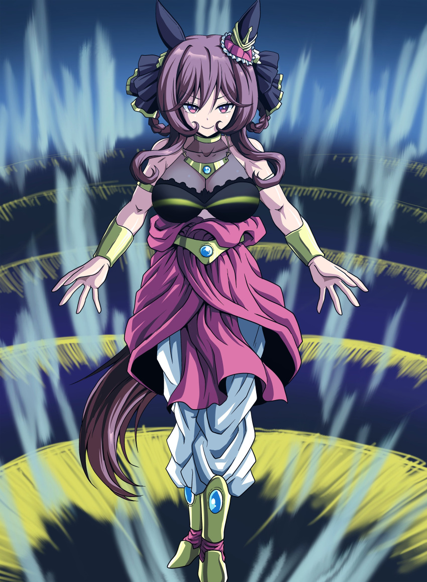 1girl, absurdres, animal_ears, aura, boots, bracer, breasts, broly_(dragon_ball_z)
