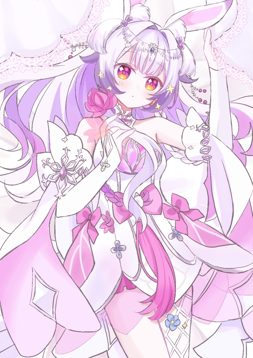 1girl, alternate_costume, alternate_hairstyle, animal_ears, bare_shoulders, bow, colored_inner_hair, colored_tips