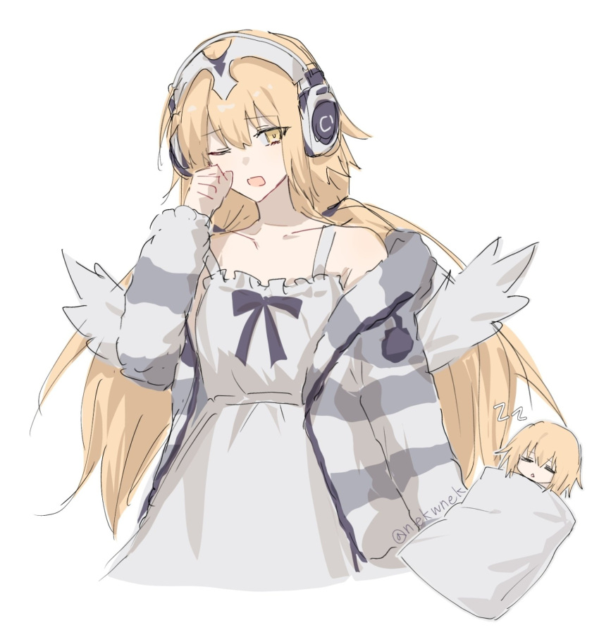 1girl, angel_wings, blonde_hair, blush, coat, coat_on_shoulders, fate/grand_order, fate_(series)