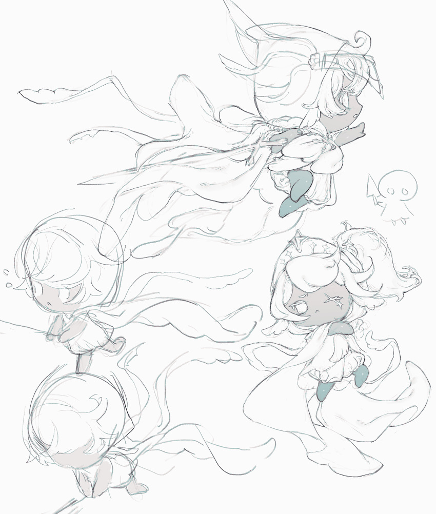 2boys, ;<, avicinda_(infinity_nikki), bare_arms, bare_shoulders, blue_skin, bow, bowtie