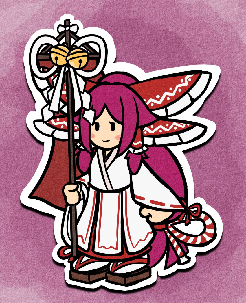 1girl, absurdly_long_hair, absurdres, bell, bow, chihaya_(clothing), foul_detective_satori, frilled_bow